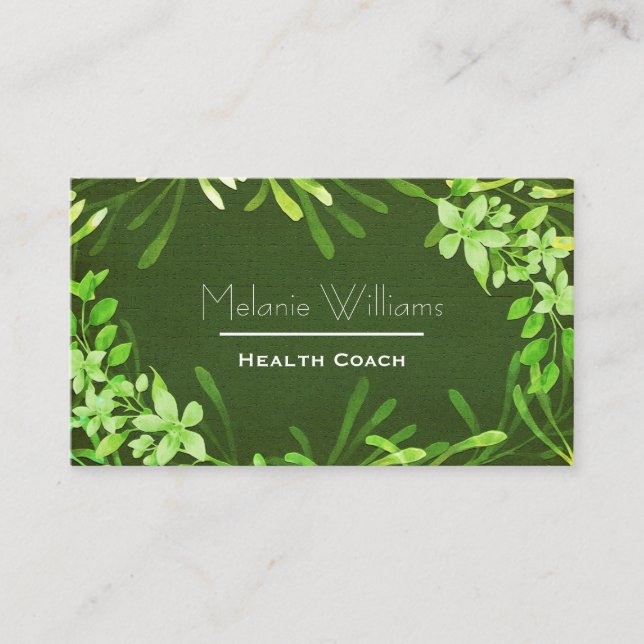 Green Plant Textured Look Health Wellbeing Business Card (Front)