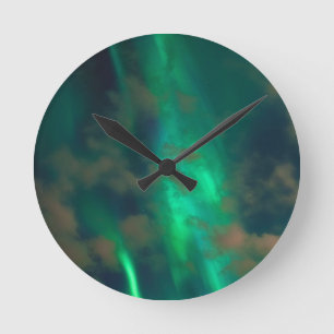 Green Plasma Aurora Northern Lights Sky Round Clock