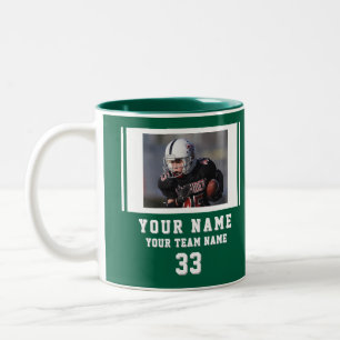 Green Player Name Number Team Photo Two-Tone Coffee Mug