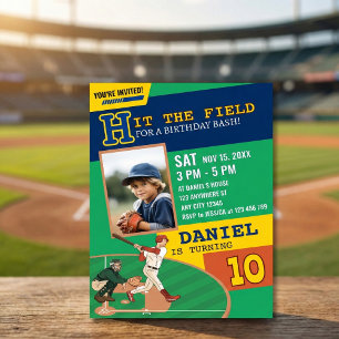 Green Playful Baseball Sports Kids Birthday Party Invitation