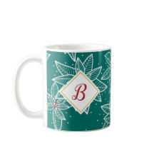 Green Poinsettia Holiday Initial Mug