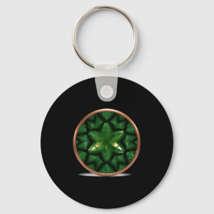Green Pointed Star Fractal With Copper Frame Keychain