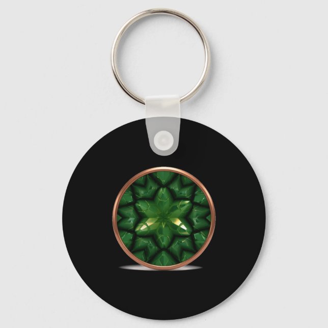 Green Pointed Star Fractal With Copper Frame Keychain (Front)
