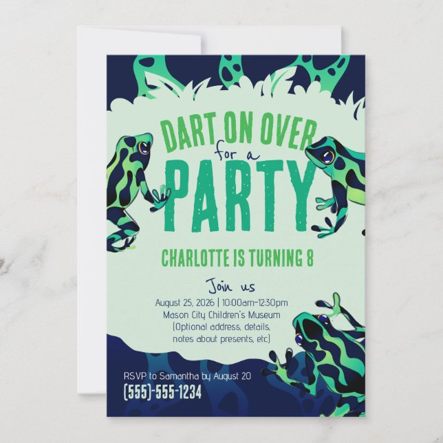 Green Poison Dart Frog Invitation d'anniversaire (Devant)