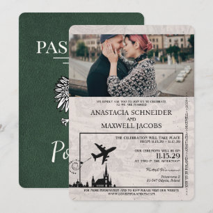 Green Poland Passport Wedding Invitation