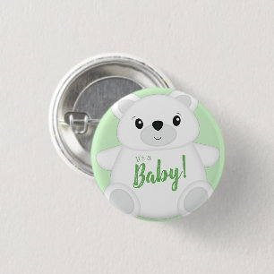 Green Polar Bear Baby Shower 1 Inch Round Button