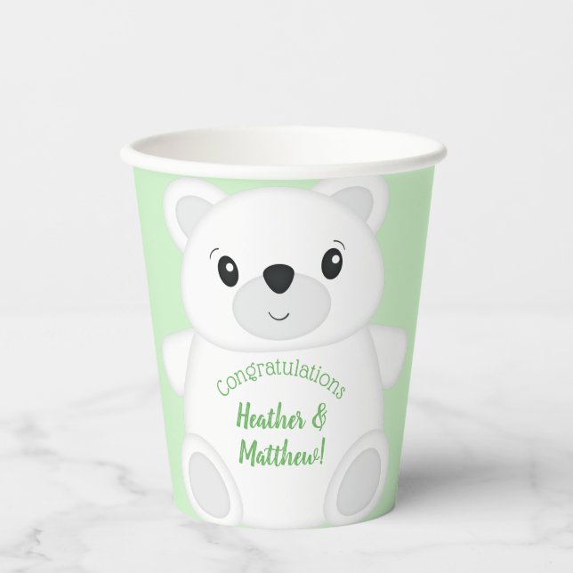 Green Polar Bear Baby Shower Paper Cups (Front)