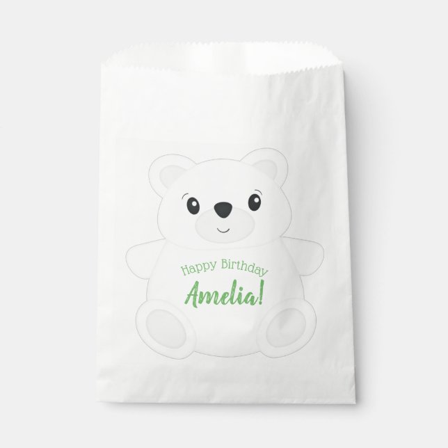 Green Polar Bear Birthday Party Favour Bag (Front)