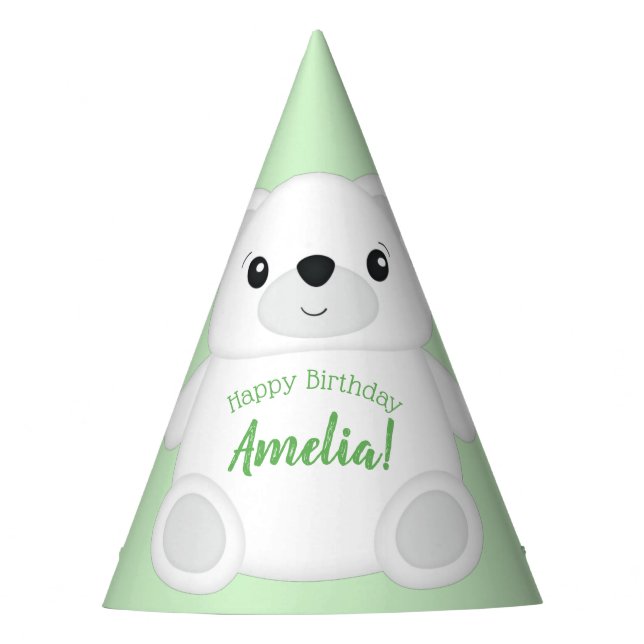 Green Polar Bear Birthday Party Hat (Front)