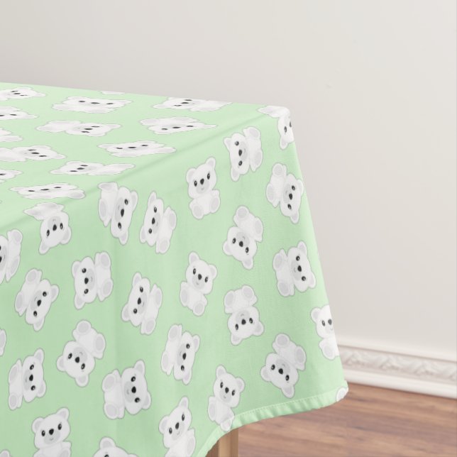 Green Polar Bear Birthday Party Tablecloth (In Situ)