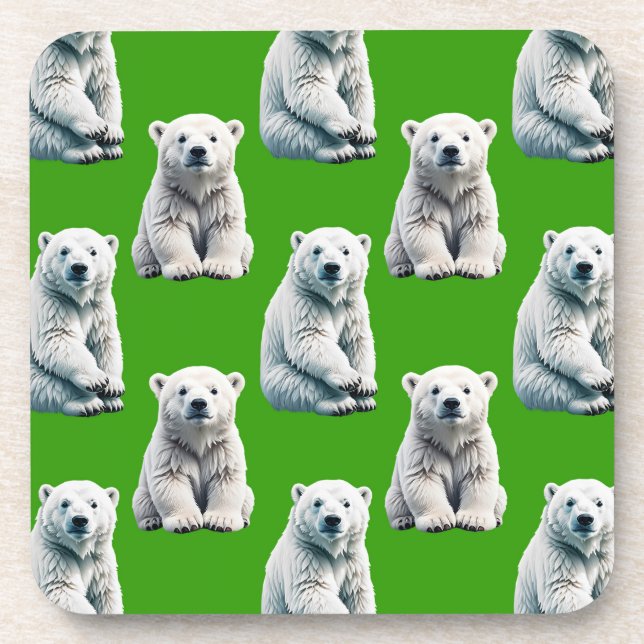 Green Polar Bear Pattern Design  Coaster (Front)