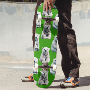 Green Polar Bear Pattern Design Skateboard