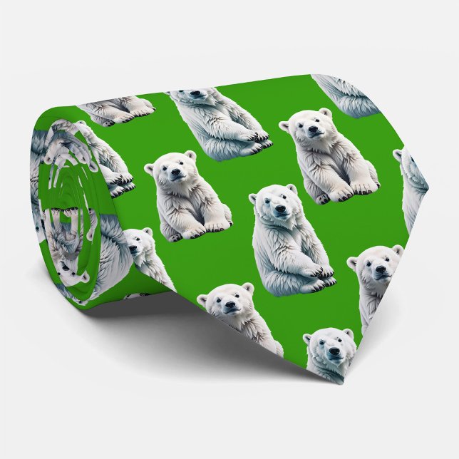 Green Polar Bear Pattern Design  Tie (Creator Uploaded)