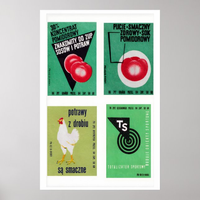 Green Polish Matchbox Labels Grid Print, Vintage Poster (Front)