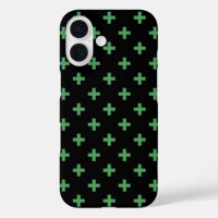 Green polka crosses on black