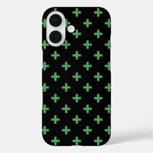 Green polka crosses on black iPhone 16 case