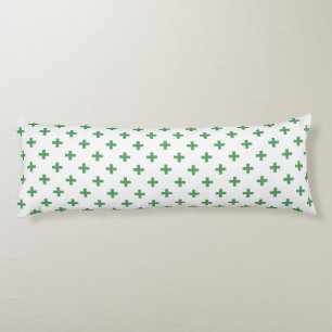 Green polka crosses on white body pillow