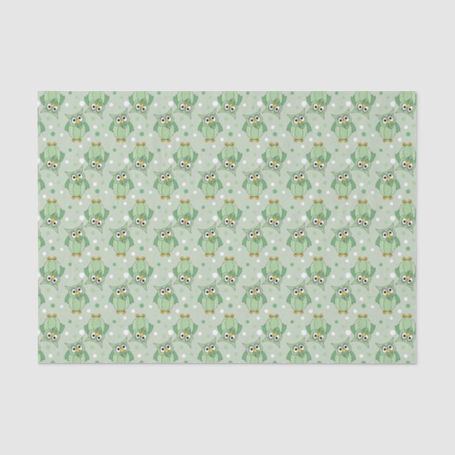 Green Polka Dot Baby Owl Pattern Tissue Paper (Front)