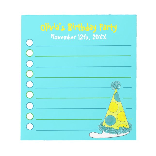 Green Polka Dot Birthday Party Personalized Favour Notepad (Front)