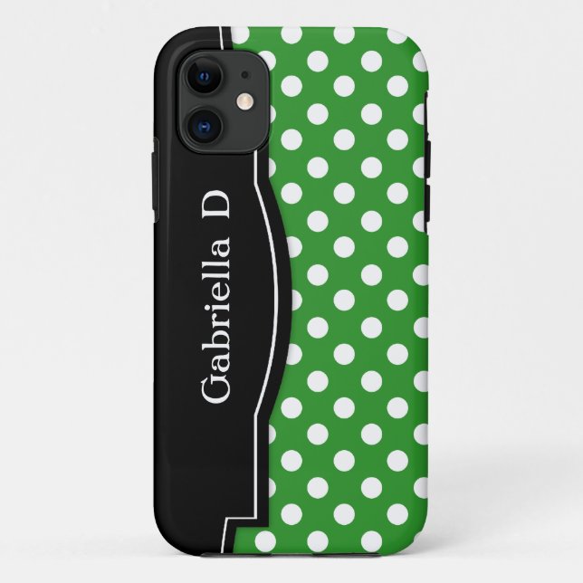 Green Polka Dot Black Frame iPhone 5 case (Back)