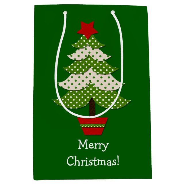 Green Polka Dot Christmas Tree Medium Gift Bag (Front)