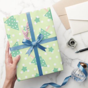 Green Polka Dot Christmas Tree Wrapping Paper