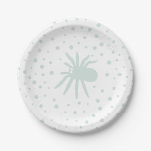 Green Polka Dot Confetti with Spooky Spider Paper Plate