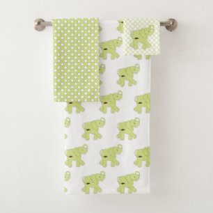 Green Polka Dot Elephant Bath Towel Set