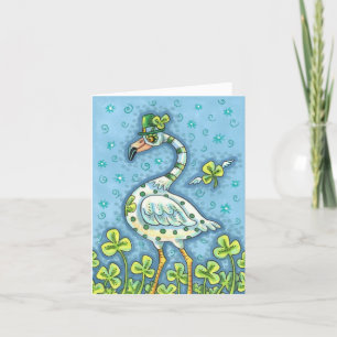 GREEN POLKA DOT FLAMINGO, FUNNY ST. PATRICK'S DAY HOLIDAY CARD