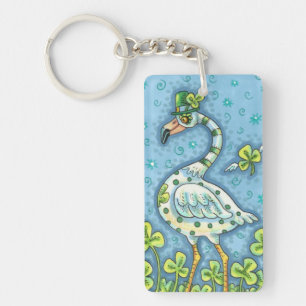 GREEN POLKA DOT FLAMINGO, FUNNY ST. PATRICK'S DAY KEYCHAIN