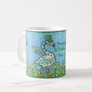 GREEN POLKA DOT FLAMINGOS, FUNNY ST. PATRICK'S DAY COFFEE MUG
