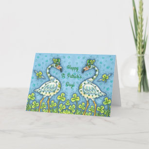 GREEN POLKA DOT FLAMINGOS, FUNNY ST. PATRICK'S DAY HOLIDAY CARD