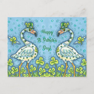 GREEN POLKA DOT FLAMINGOS, FUNNY ST. PATRICK'S DAY HOLIDAY POSTCARD