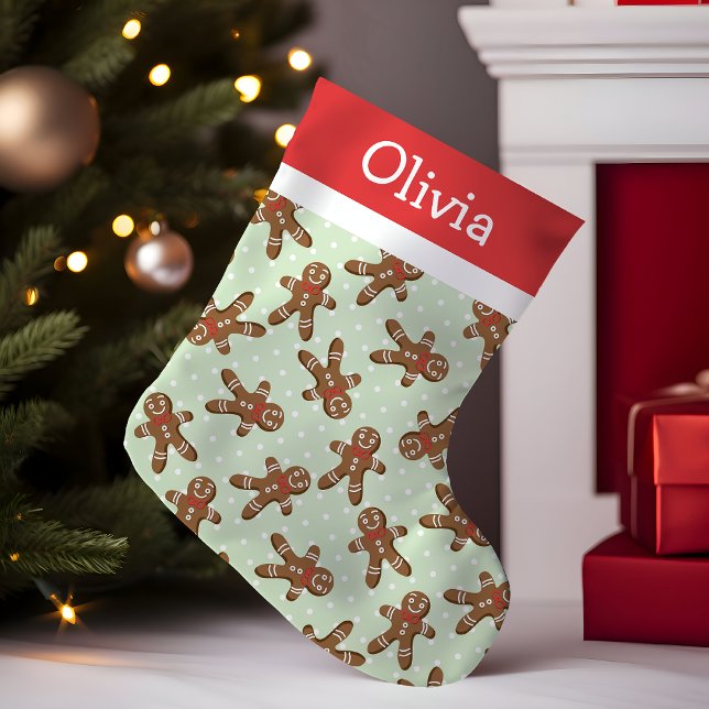 Green Polka Dot Gingerbread Man Small Christmas Stocking (Creator Uploaded)
