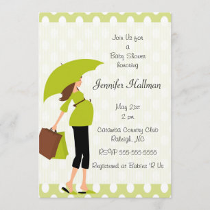 Green Polka Dot &  Mod Pregnant Mom - Boy or Girl Invitation