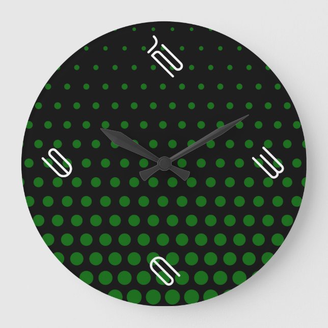 Green Polka Dot Modern Black Large Clock (Front)