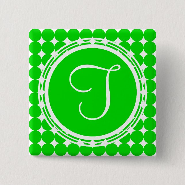 Green Polka Dot Monogram 2 Inch Square Button (Front)