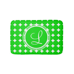 Green Polka Dot Monogram Bath Mat