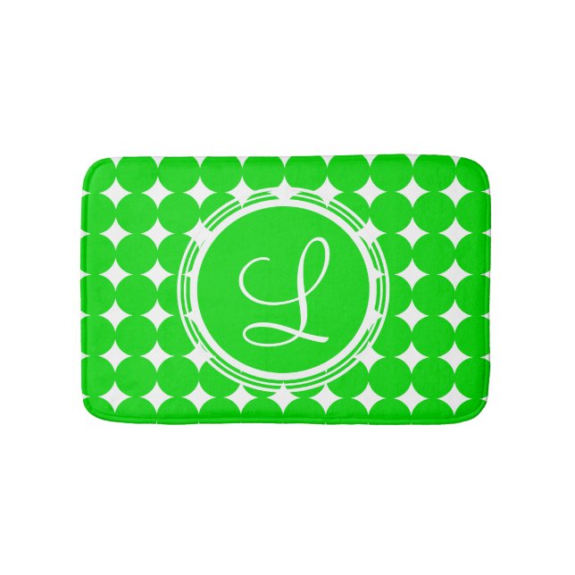 Green Polka Dot Monogram Bath Mat (Front)