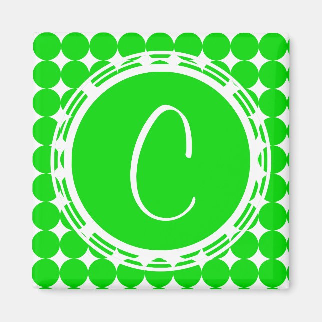 Green Polka Dot Monogram Magnet (Front)