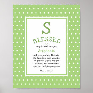 Green Polka Dot Name Blessing Nursery Poster