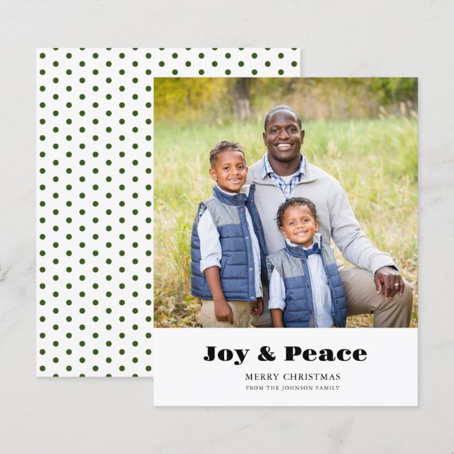 Green Polka Dot Photo Peace and Joy Christmas (Front/Back)
