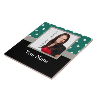 Green polka dot photo template tile