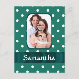 Green polka dot postcard