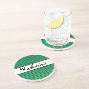 Green Polka Dot Scallops Personalized Name Coaster