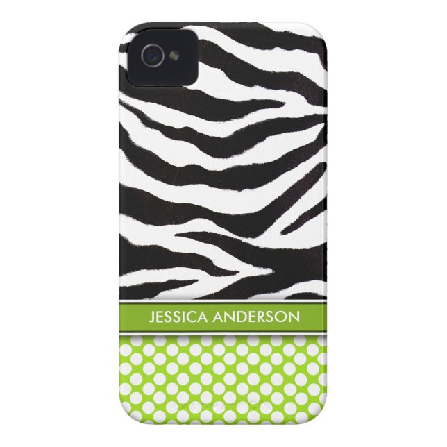Green Polka Dot Zebra Stripe iPhone 4 Case-Mate Case (Back)