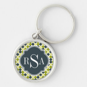 Green Polka Dots and Blue Monogram Keychain