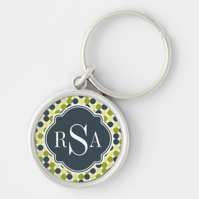 Green Polka Dots and Blue Monogram Keychain (Front)