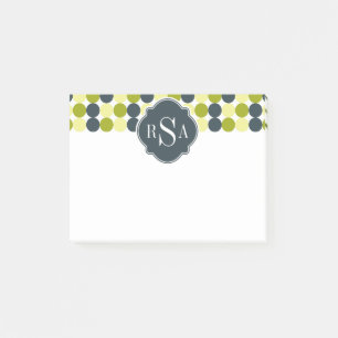 Green Polka Dots and Blue Monogram Post-it Notes