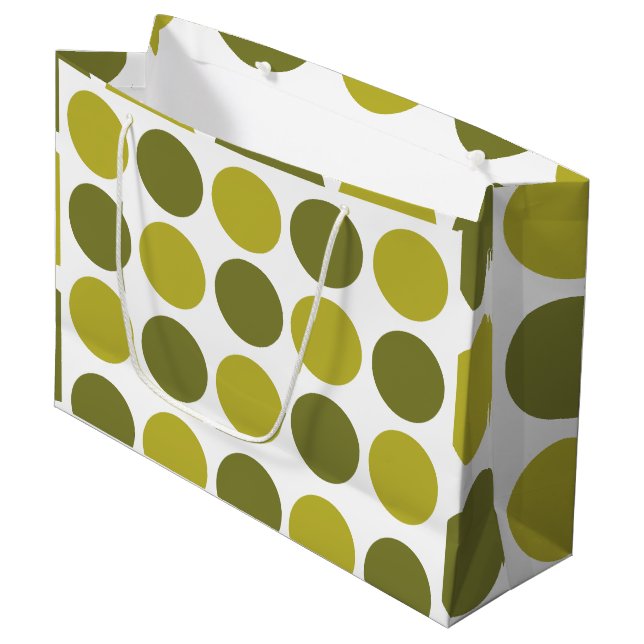 Green Polka Dots Baby Shower Birthday Large Gift Bag (Front Angled)